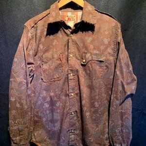 Western Style Distressed Brown Cotton Shirt - MEDIUM